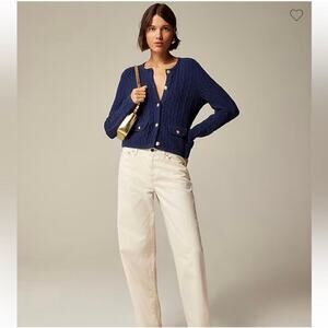 J.Crew Odette Cable Knit Sweater Lady Jacket Cotton Blend Bouclé Navy Plus XXL